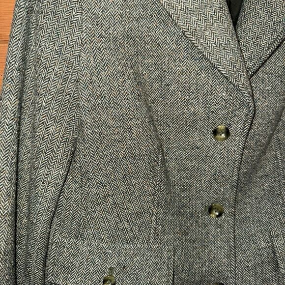 LL Bean Blazer Jacket Women Medium Regular Green Tweed Wool Silk Blend - Picture 3 of 5